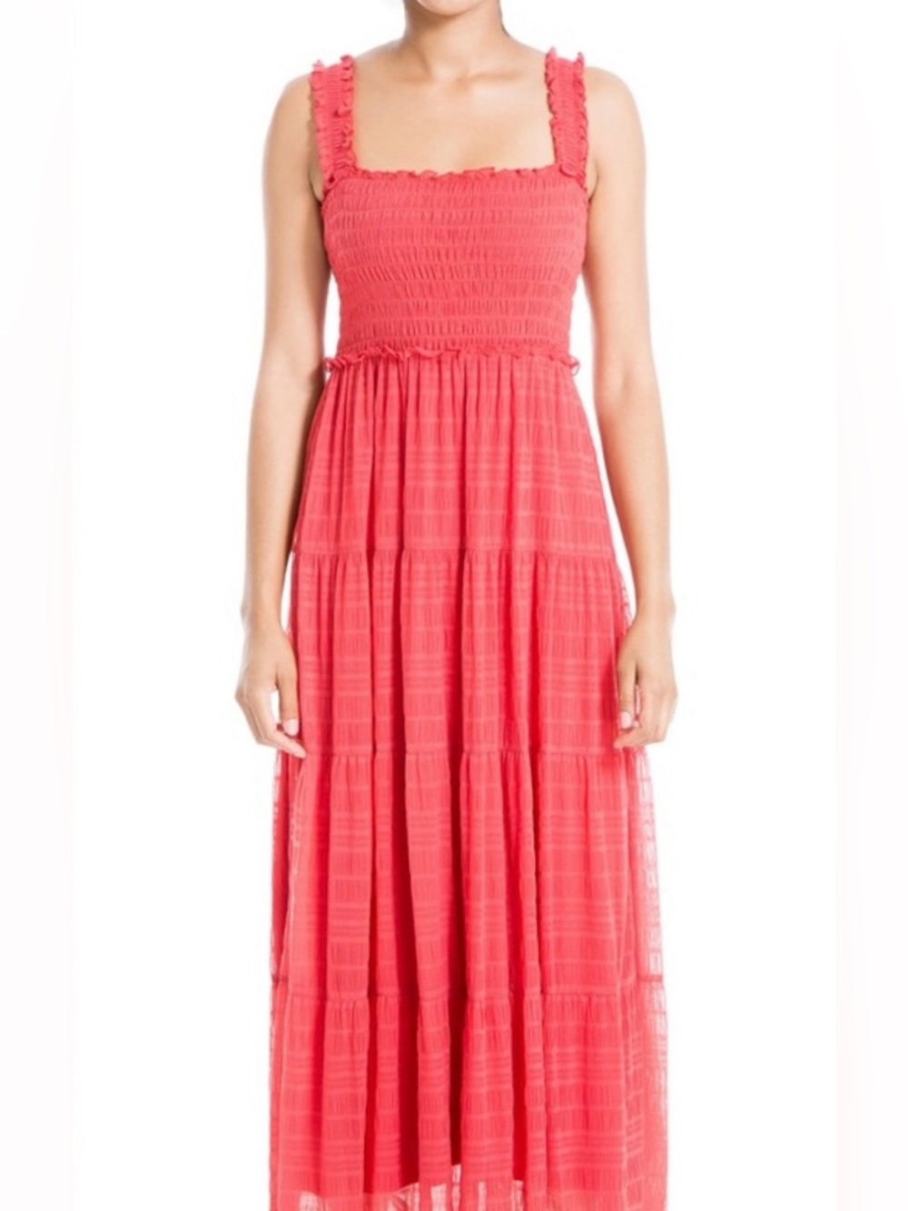 MAX STUDIO Pink Smocked Maxi Sundress Dress with Ruffle Straps M $138
